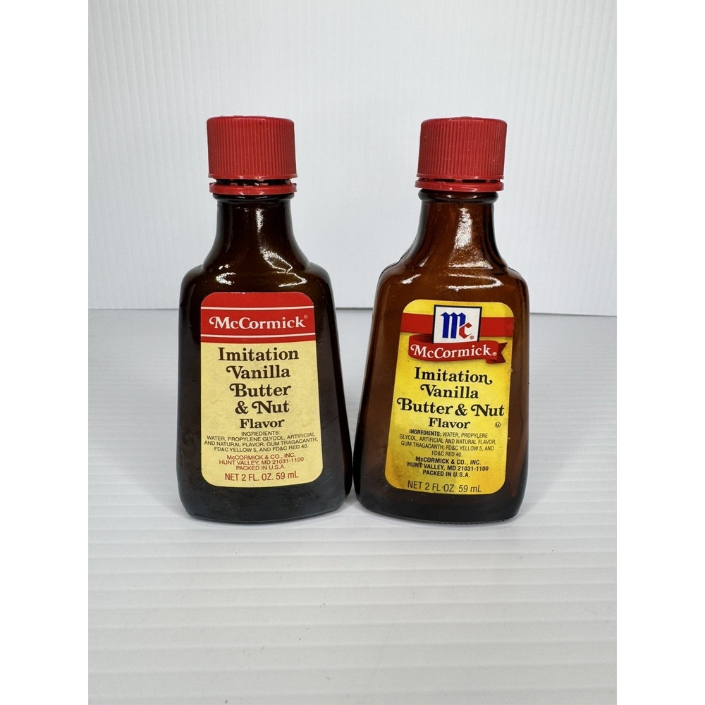 Vintage McCormick Vanilla Butter & Nut Flavor Glass Bottles Empty Lot of 2